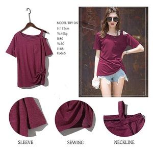 Red Short Sleeve Cold Shoulder Tee Shirt